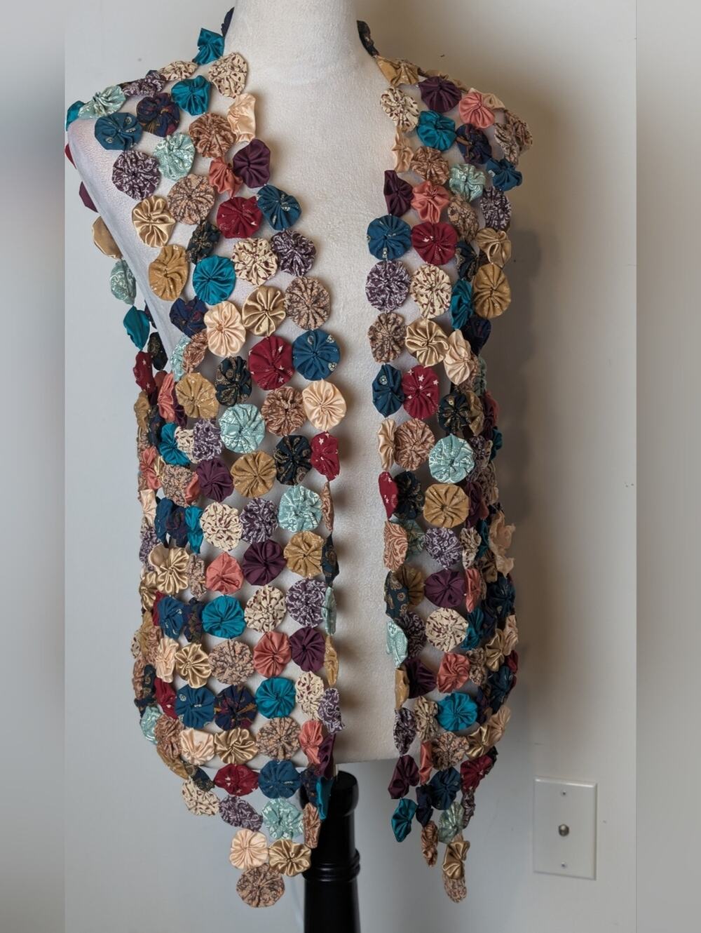 Vintage Handmade Pinwheel Patchwork Vest Wearable Textile Art Boho Granola Girl